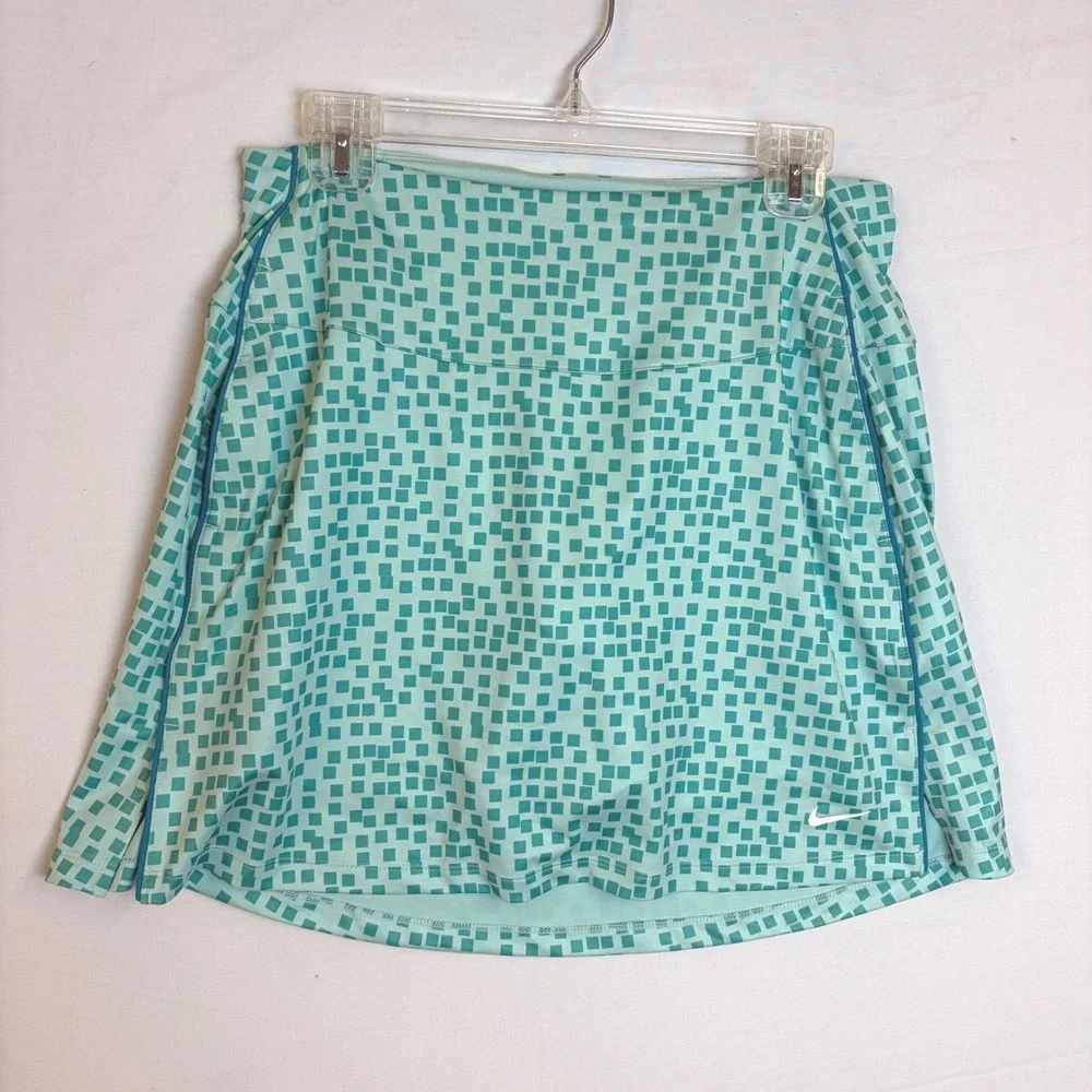 Nike‎ Dri-FIT Women Mint Green Teal Geometric Square Print Tennis Golf Skort M